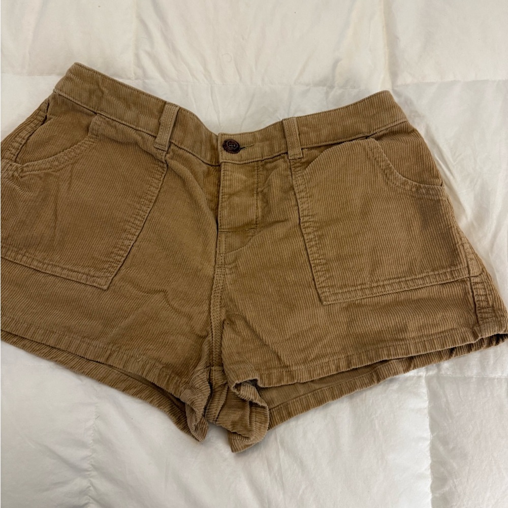 Birdwell Tan Corduroy Shorts with Red Logo Tag